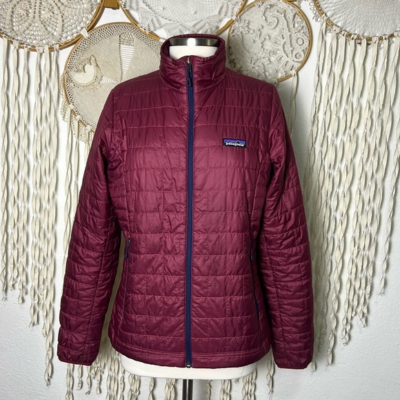 Patagonia Jackets & Blazers - Patagonia Nano Puff Jacket Women's Size M in Burgundy with Purple Navy Trim